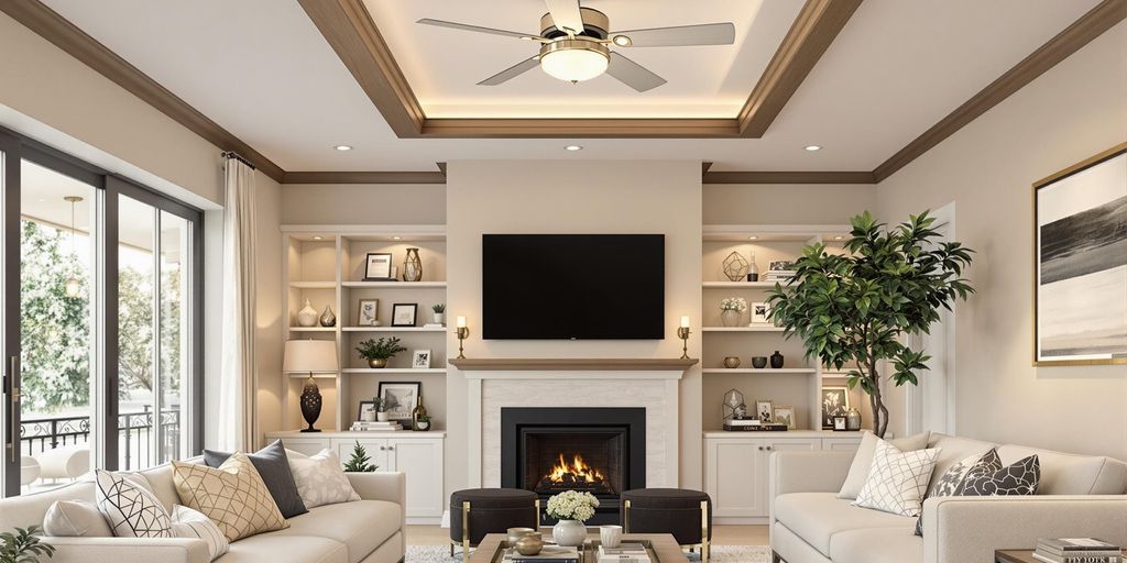 Stylish ceiling fans in a modern living room.