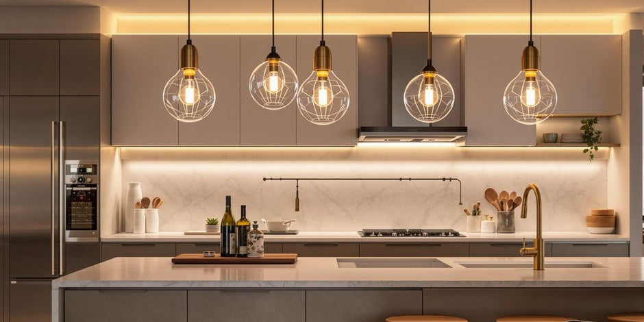 Modern kitchen with innovative pendant lighting.