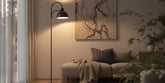 Stylish floor lamp in a modern living room.