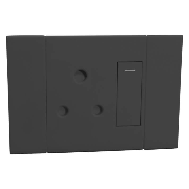 Veti 2 - Charcoal Horizaontal Single 16A Socket - Switched