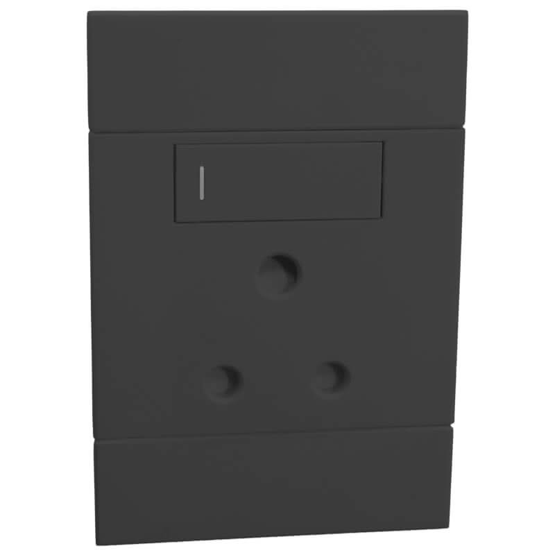 Veti 2 - Charcoal Vertical Single 16A Socket - Switched