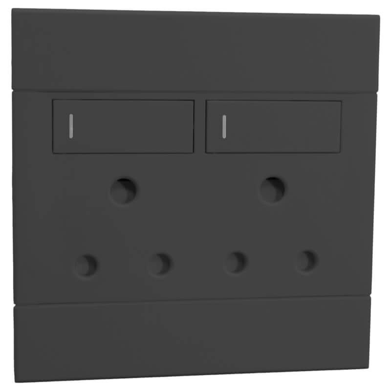 Veti 2 - Charcoal 2 x 16A Sockets - Switched