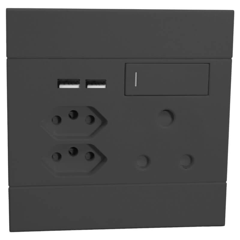 Veti 2 - Charcoal 2 x USB, 2 x New RSA & 1 x 16A Socket - Switched