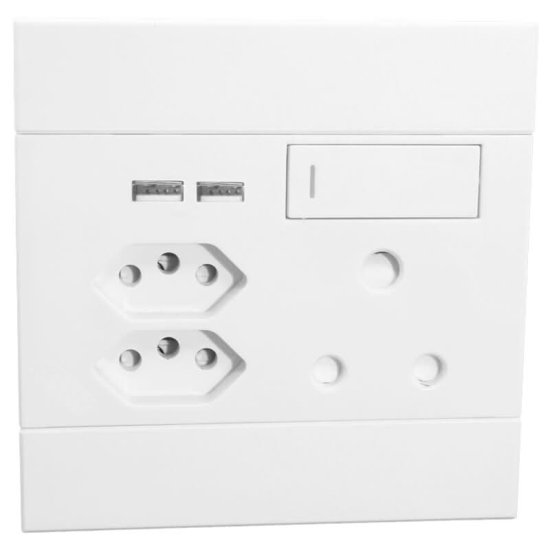 Veti 2 - White 2 x USB, 2 x New RSA & 1 x 16A Socket - Switched