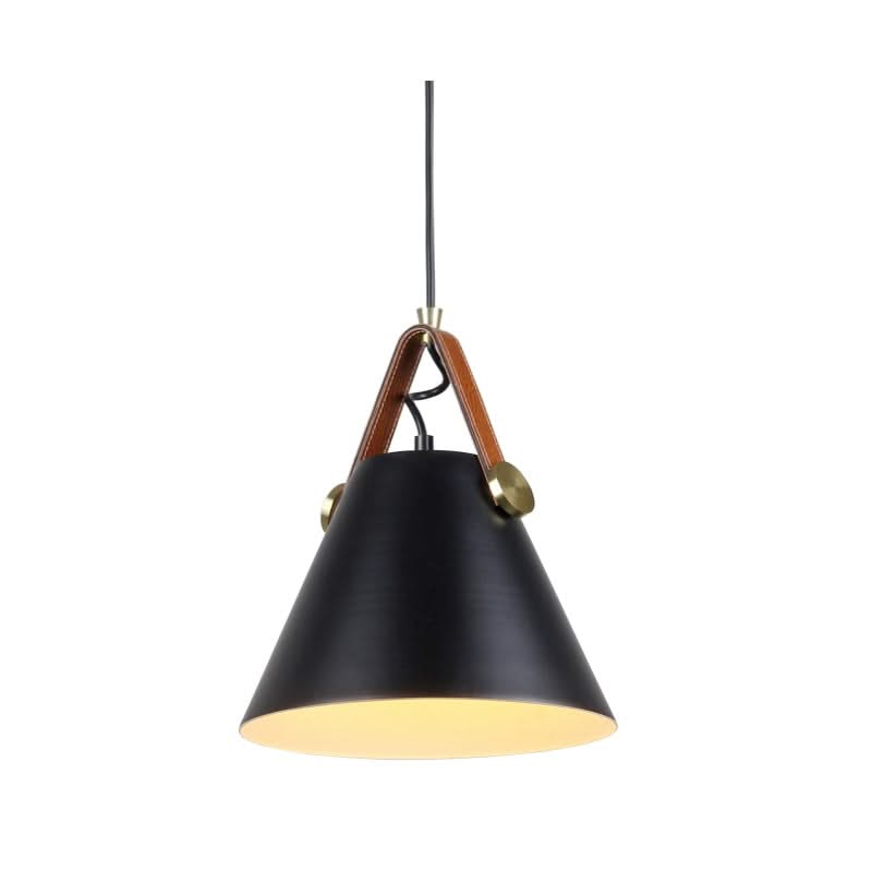 Helly Black & Leather Cone Pendant Light