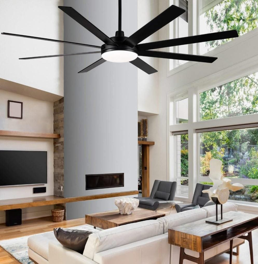 Large 8 Blade Black LED Ceiling Fan