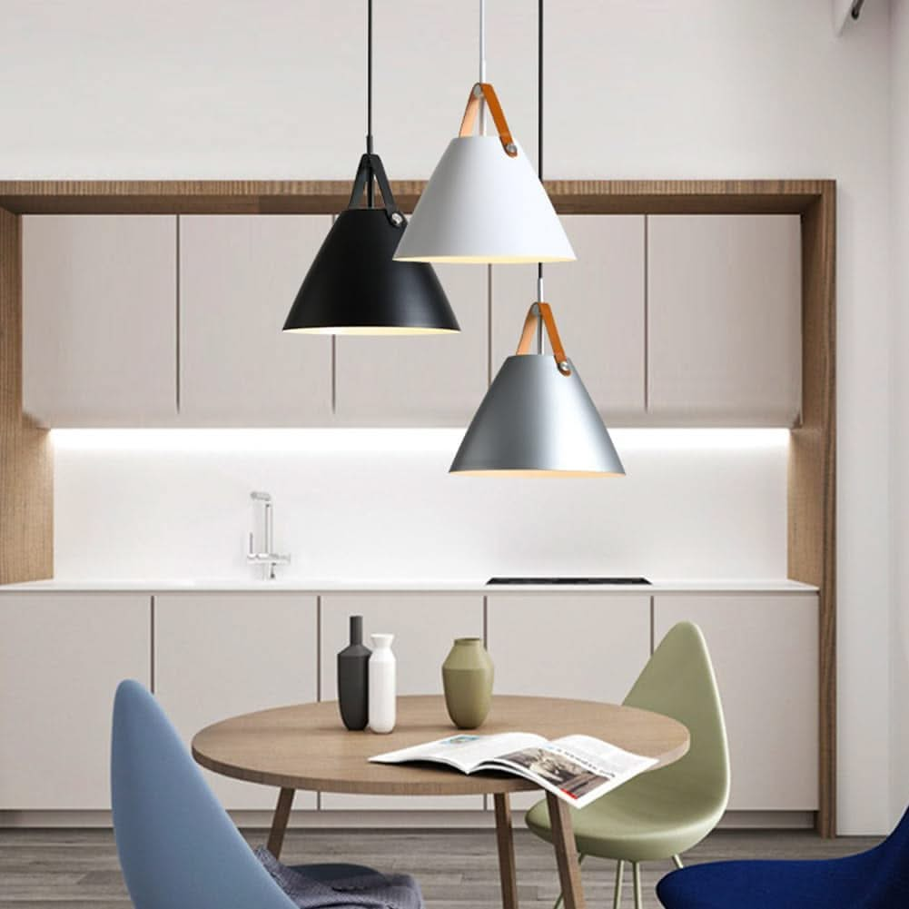 Helly Black & Leather Cone Pendant Light