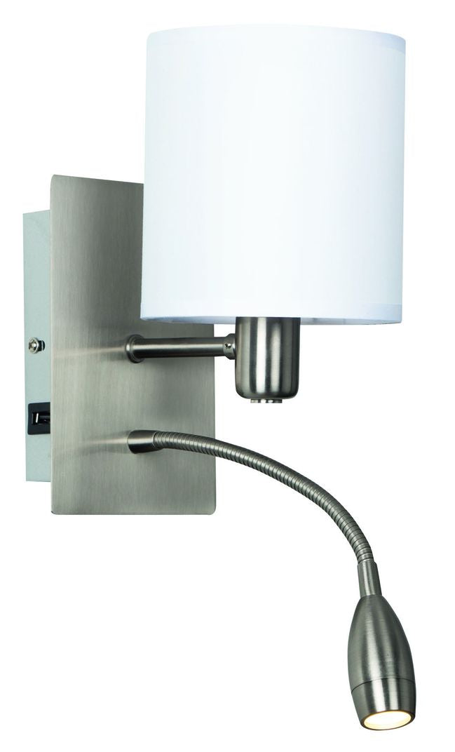 Satin Chrome Wall Light with White Shade