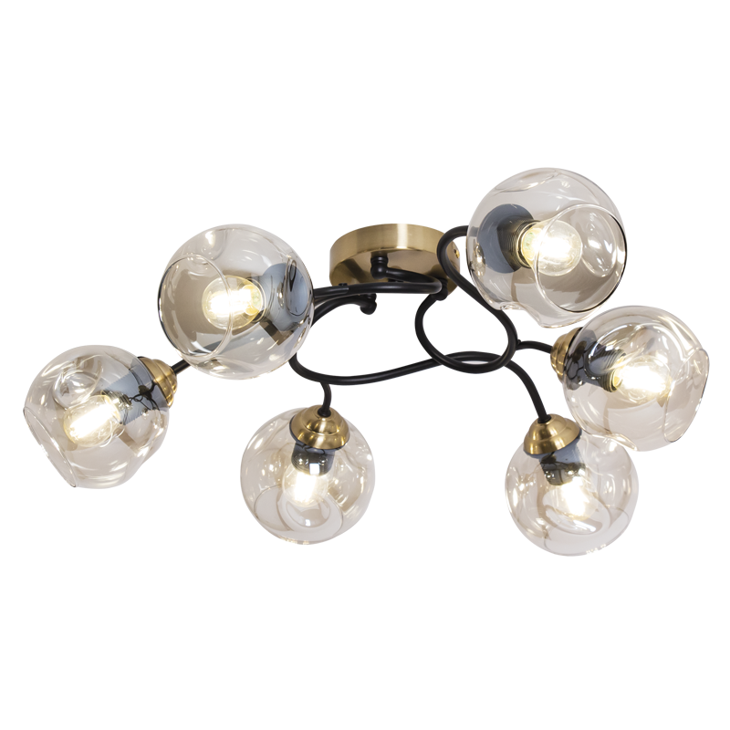 6 Light Antique Brass & Cognac Glass Ceiling Light (Launch Special)