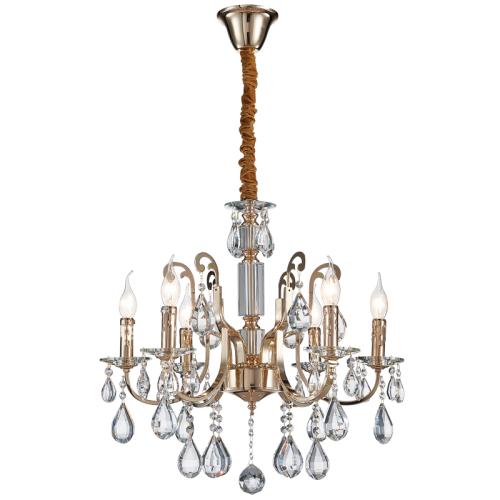 6 Light Iron, Glass & Crystal Chandelier (Launch Special)