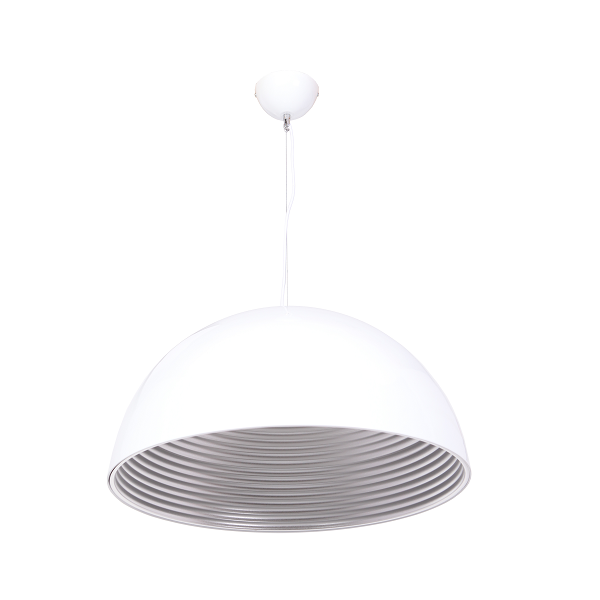 Large Dome White & Silver Pendant Light