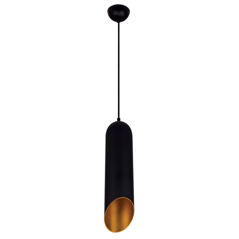 Black & Matt Gold Cylinder Pendant Light