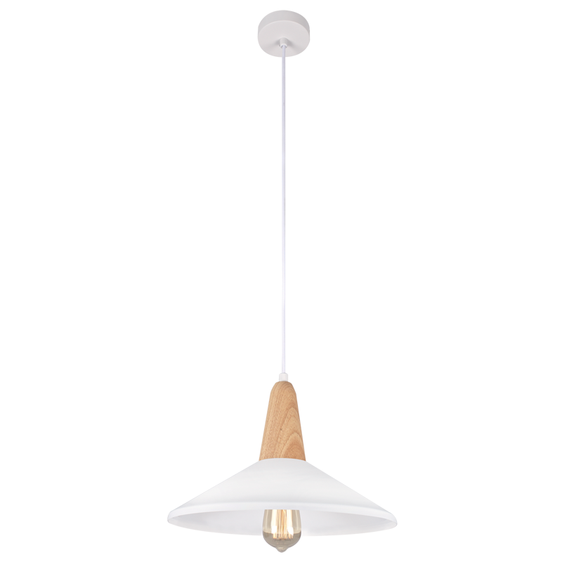 Metal & Wood Pendant with White Shade (Launch Special)