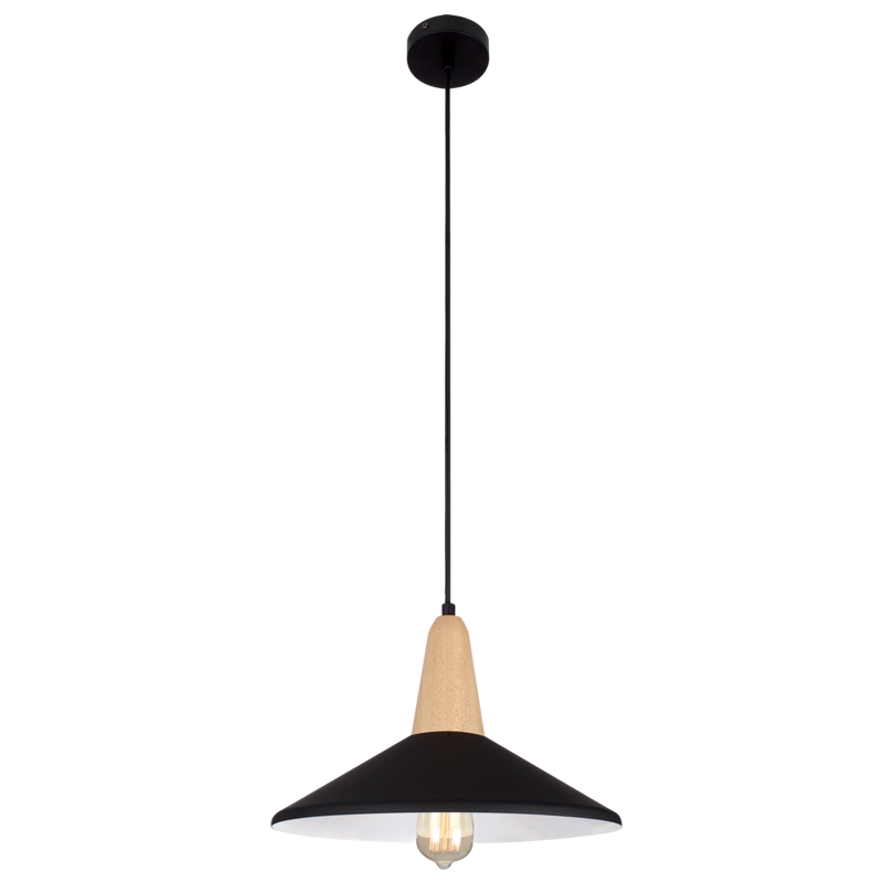 Metal & Wood Pendant with Black Shade (Launch Special)