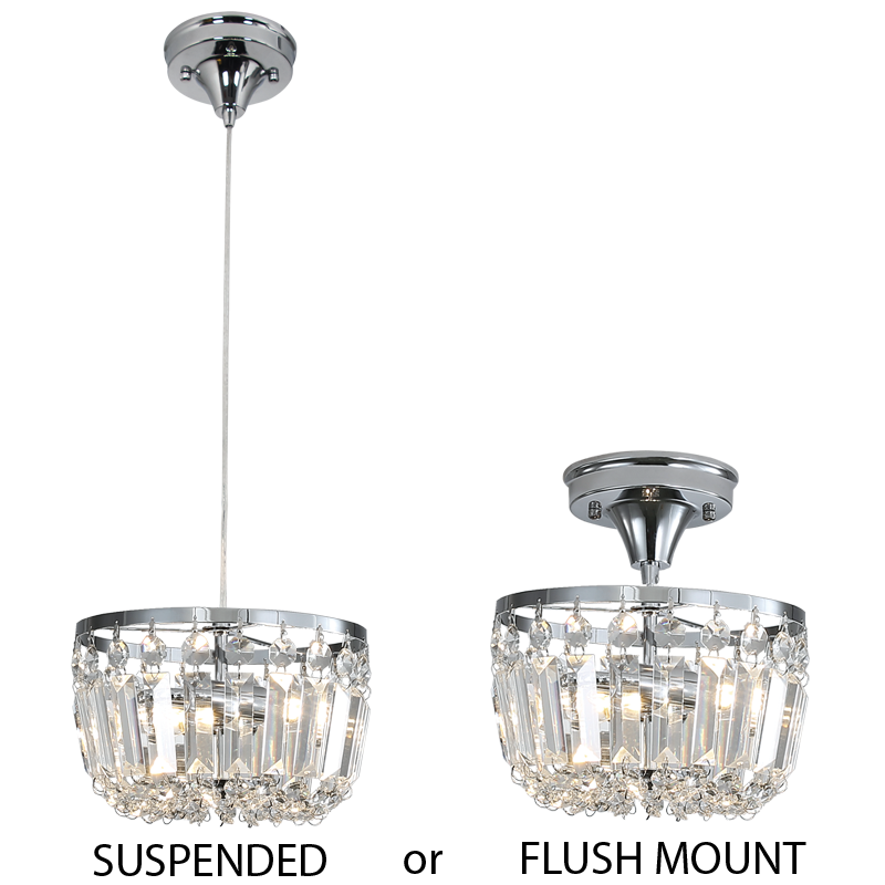 Chrome & Crystal 2 in 1 Pendant or Ceiling Light