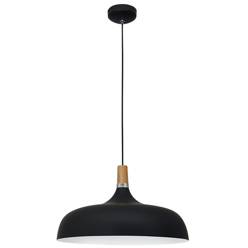 Black Pendant Light with Wood Accent (Launch Special)