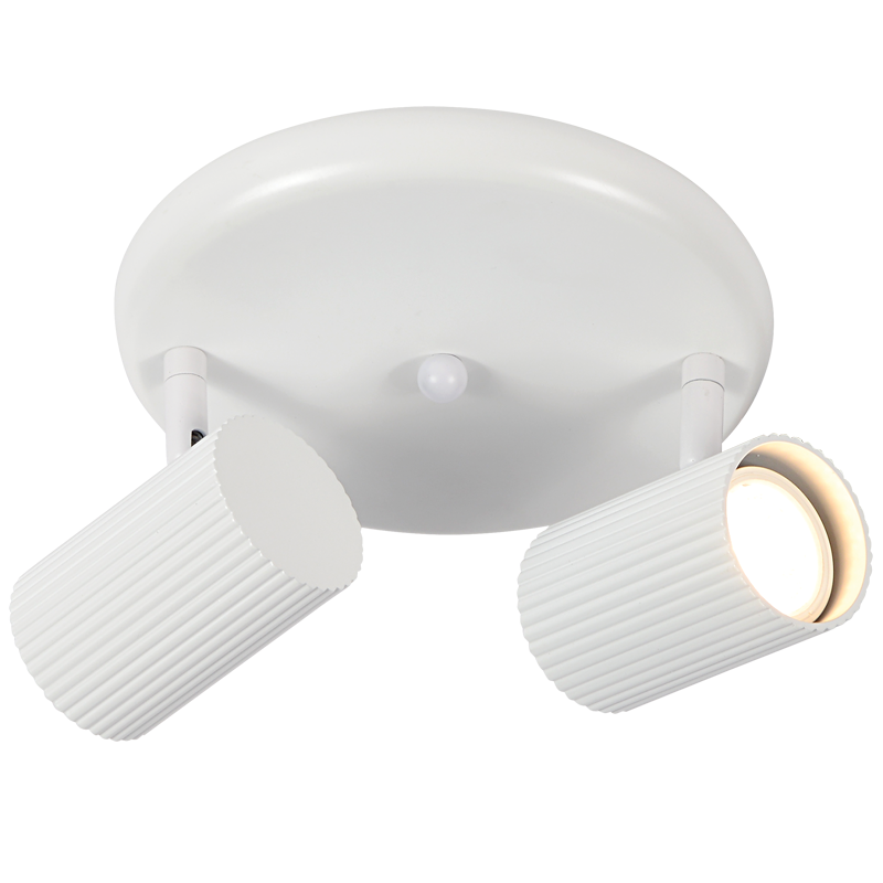 2 Light Ribbed Matt White Ceiling Spotlight