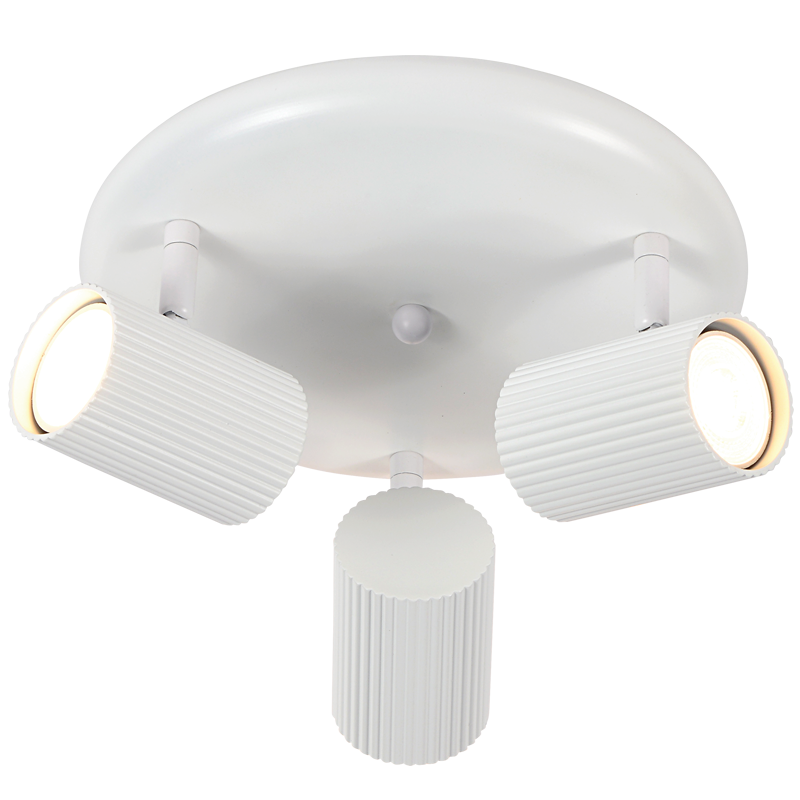 3 Light Ribbed Matt White Ceiling Spotlight