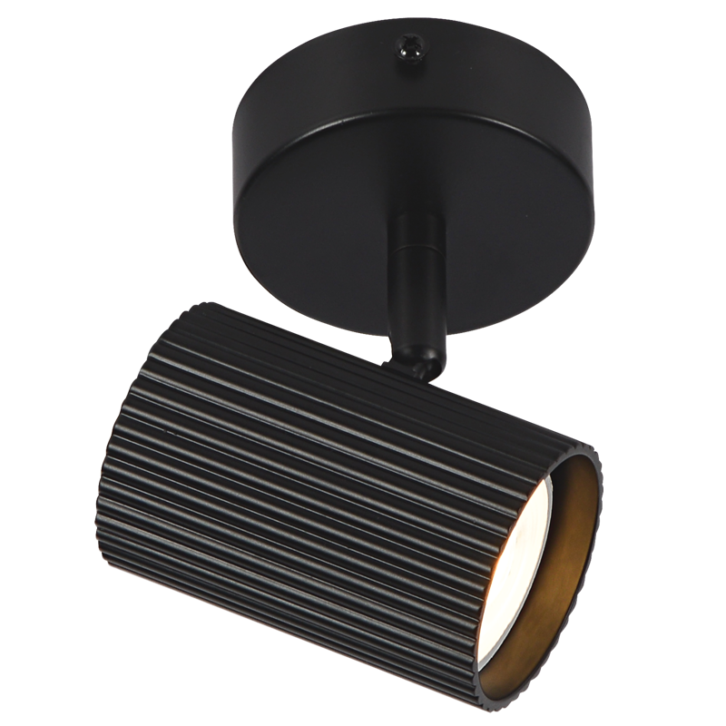 1 Light Ribbed Matt Black Ceiling Spotlight