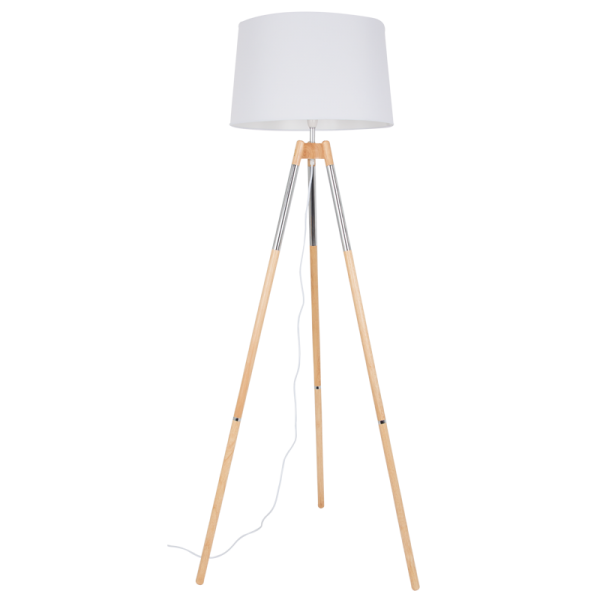 Wood & Chrome Floor Lamp with White Shade (Launch Special)