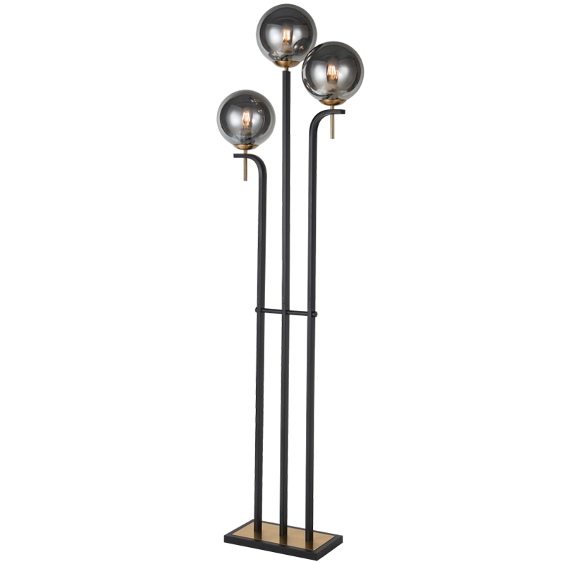 Metal Floor Lamp with Smoke Colour Glass