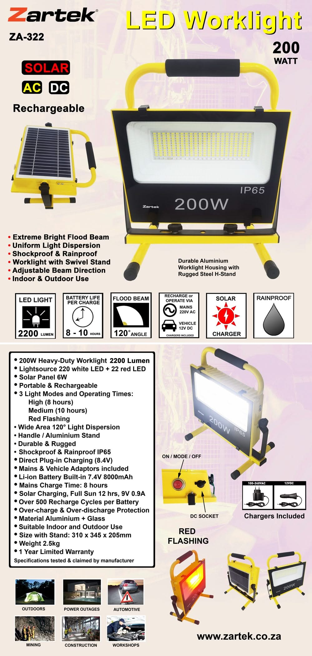 200W Solar & Rechargeable Portable Worklight