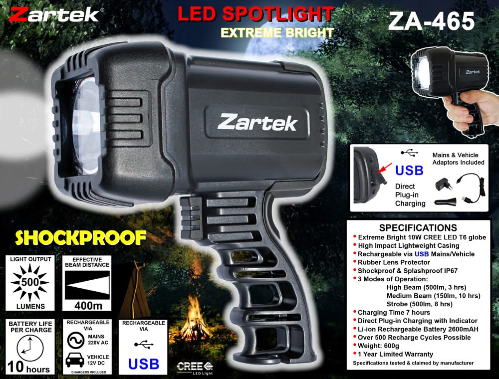 Long Beam LED Spotlight 500 Lumens Shockproof