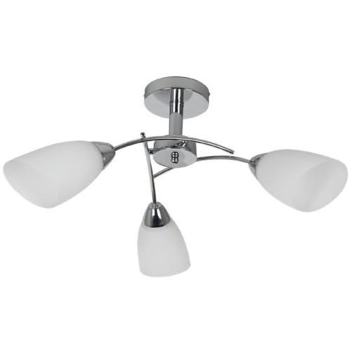 3 Light Polished Chrome Ceiling Fitting with White Glass