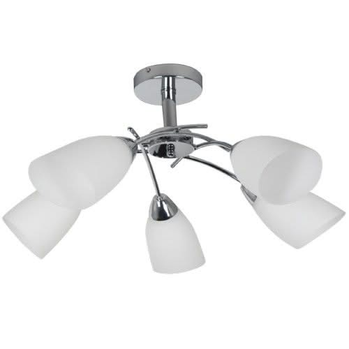 5 Light Polished Chrome Ceiling Fitting with White Glass