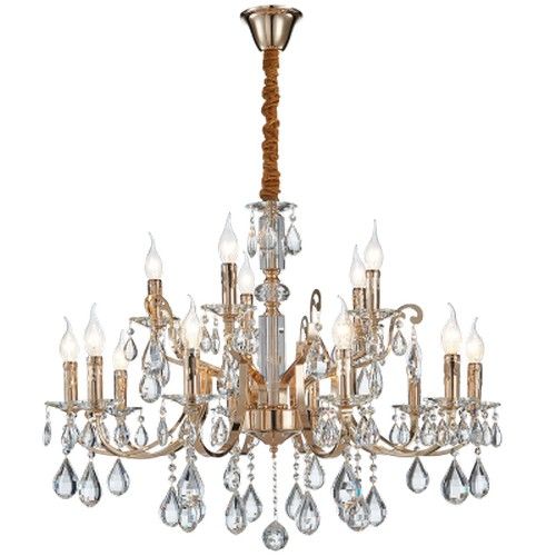 15 Light Iron, Glass & Crystal Chandelier (Launch Special)