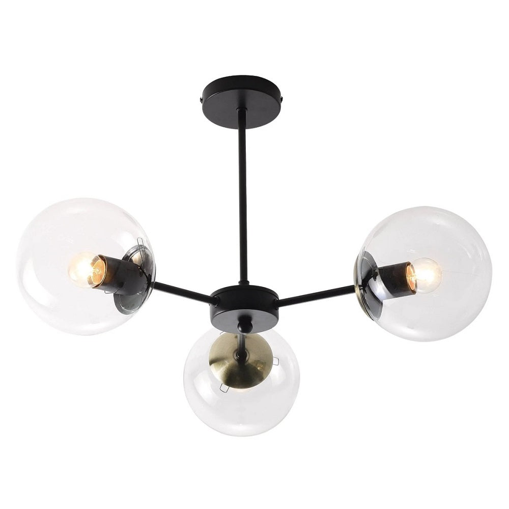 3 Light Black and Antique Brass Pendant