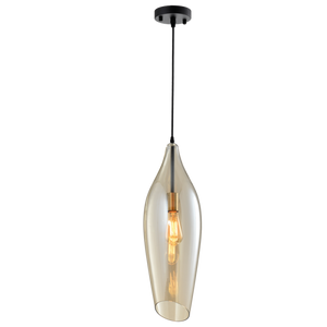 Black Metal Pendant with Cognac Colour Glass - Future Light - LED Lights South Africa