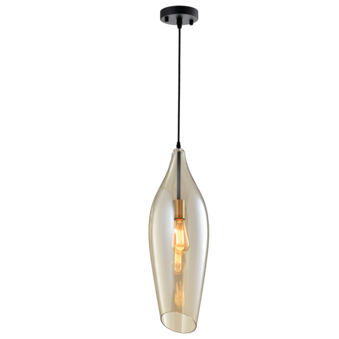 Black Metal Pendant with Cognac Colour Glass - Future Light - LED Lights South Africa