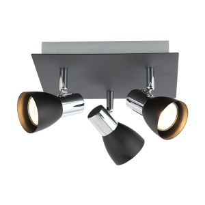 Square 3 Light Chrome & Black Ceiling Spotlight - Future Light - LED Lights South Africa